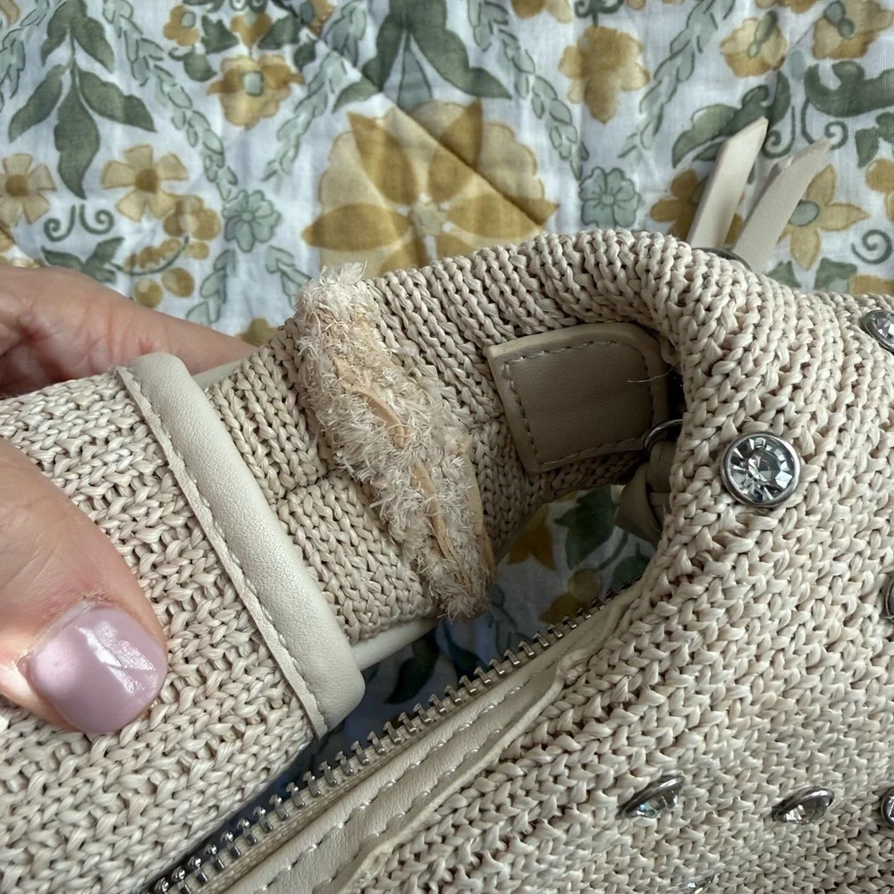Urban Expressions Chic Woven Straw Clutch with Rhinestone Details